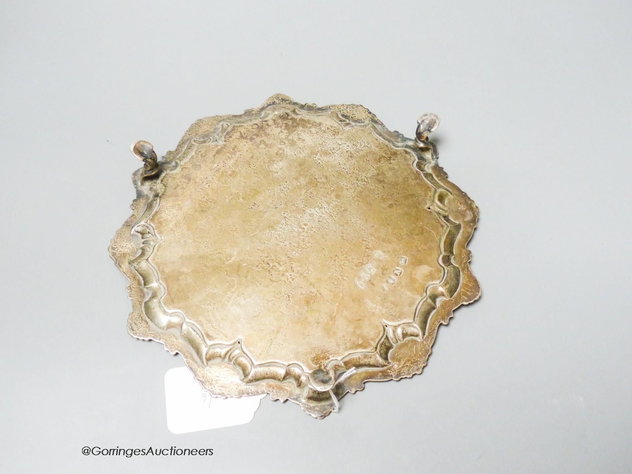 A late George II silver salver, with shell and scroll border, Richard Rugg I, London, 1756, 23.2cm, 14oz.